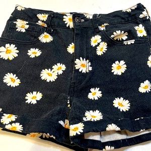 Forever 21 Black Jean Shorts with Flowers